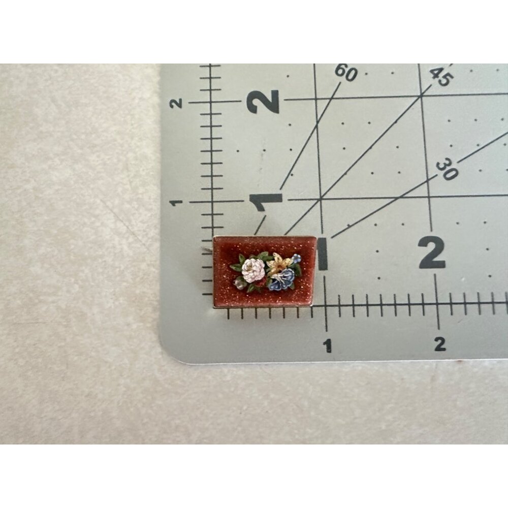 Antique Victorian Florentine floral pietra dura 18kt gold framed brooch pin - Picture 7 of 9